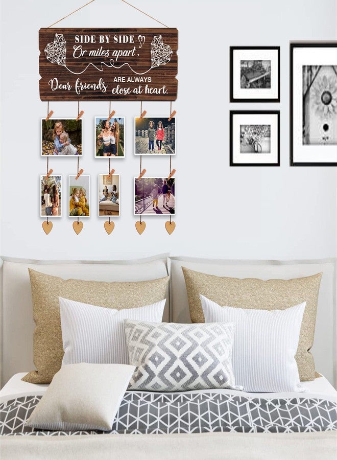 Buecasa Gifts for Best Friends Women Female BFF Sister - Long Distance Picture Clothespin Display Board with Twine and Pendant 15.8x6.0 Inches - Image 2